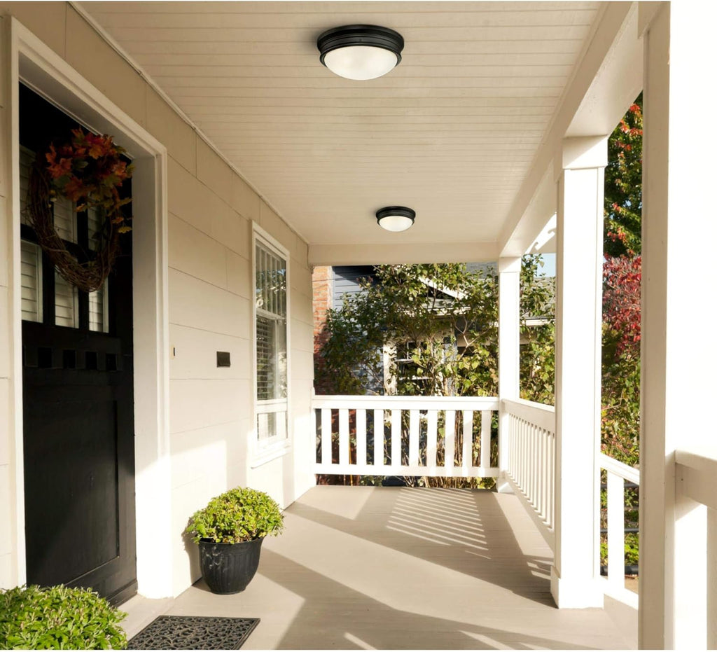 Meadowbrook 13 inch Traditional Two-Light Flush Mount Outdoor Ceiling Light Fixture Matte Black Finish, Frosted Glass
