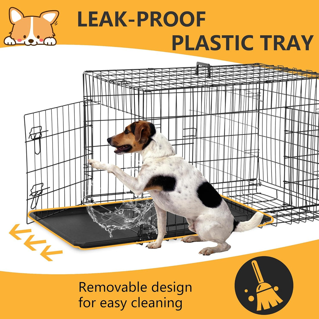 Dog Crate Dog Kennel Cage with Double Door,36 inch Folding Metal Wire Dog Cage with Removable Tray&Divider Panel,Pet
