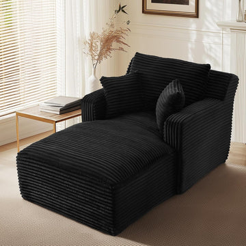 65.4" Chaise Lounge Chair Indoor, Oversized Boneless Couch | No Assembly|3 Pillows|Plush Corduroy|Upholstered Sofa