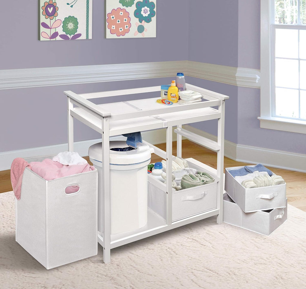 Modern Baby Changing Table - Nursery Furniture with Laundry Hamper and 3 Storage Drawers - Diaper Changing Station
