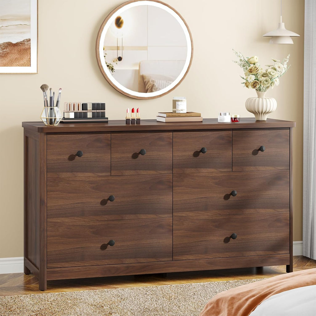 Kids Dresser Cabinet with 8 Drawers, Changing Table with Open Shelves, Multi-Functional Chest of Drawers, Kids