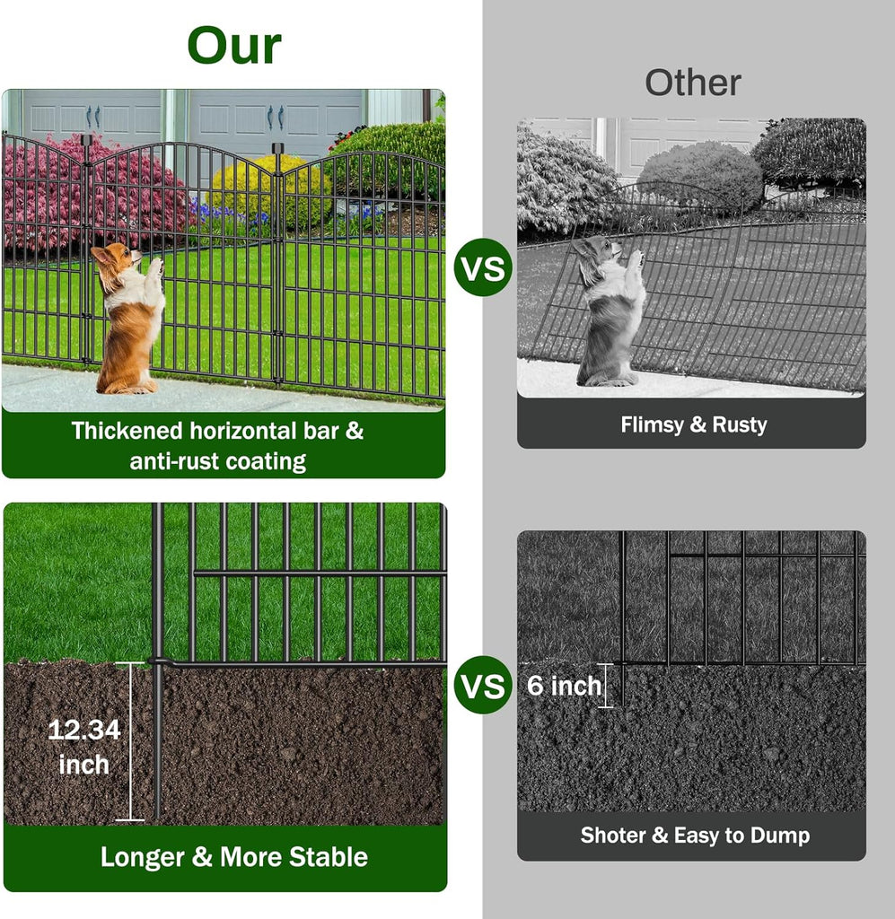 10 Panels Decorative Garden Fence with Gate - 32 in (H) x 23.6 ft (L) No Dig Dog Fence Outdoor for Yard, Rustproof