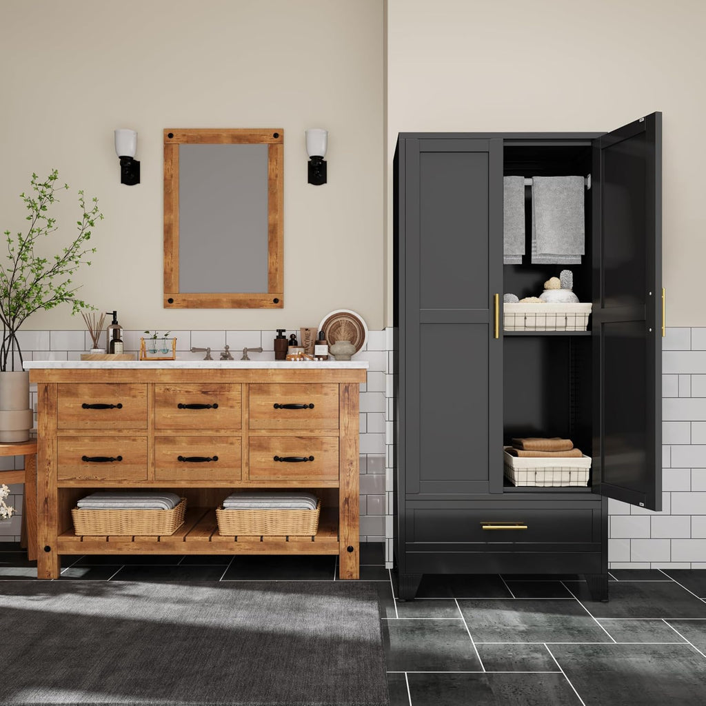 71"H Metal Tall Armoire Wardrobe Closet with Drawer,Household Steel Wardrobe Closet Cabinet with Drawers,Clothing