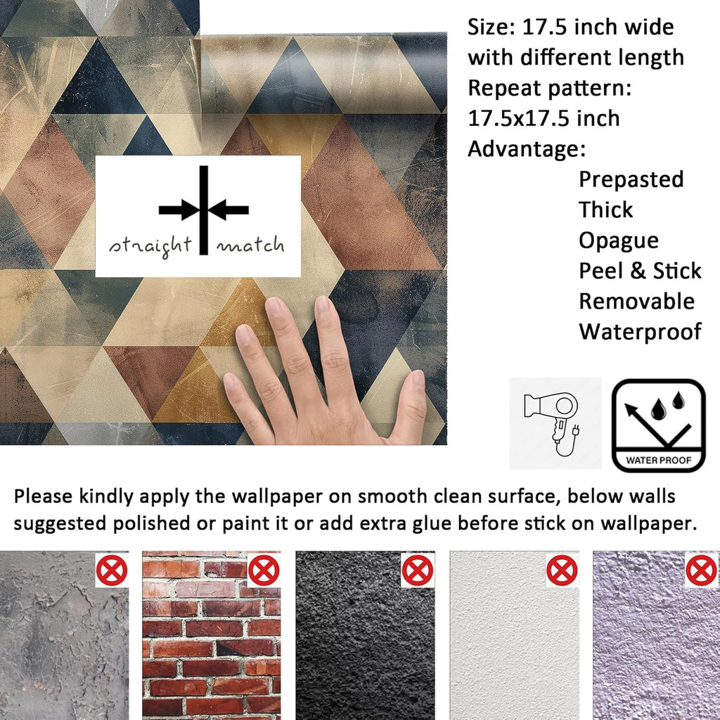 17.5x276 Retro Peel and Stick Wallpaper Geometric Mid Century Modern Wall Paper Removable Colorful Contact Paper