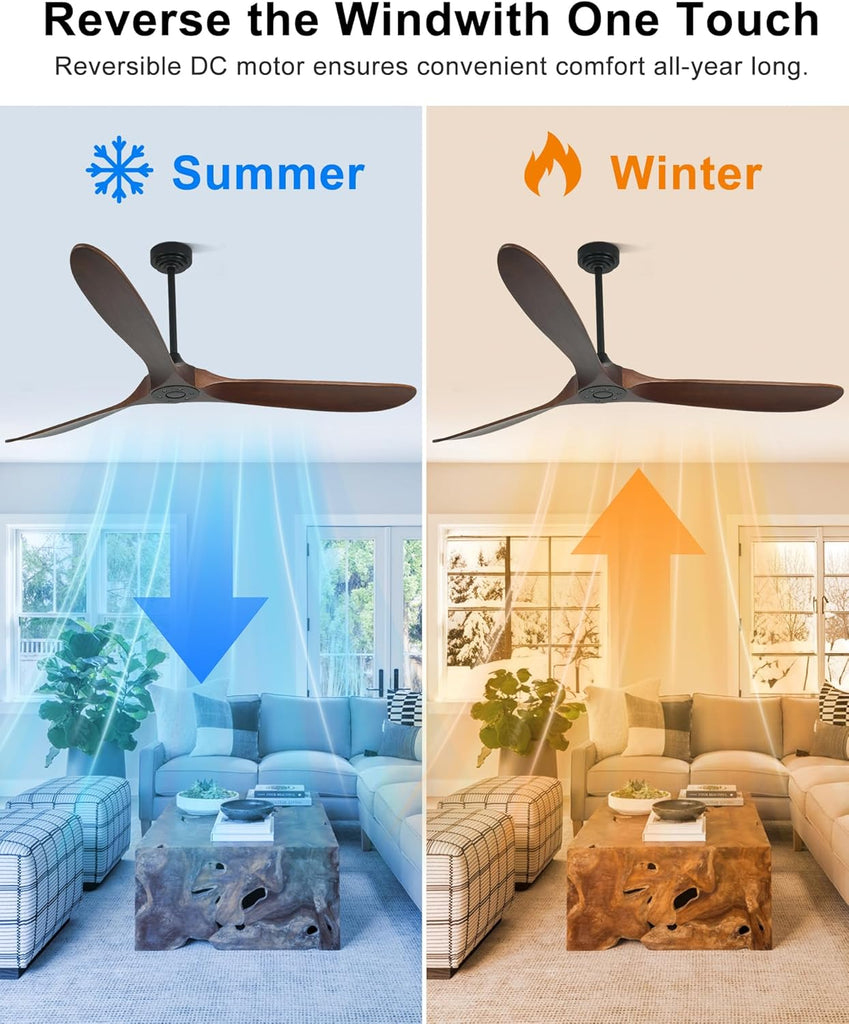 72" Smart Ceiling Fan without Lights, Wood Large Ceiling Fan with Remote Alexa Google App