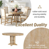 Farmhouse Expandable Round Dining Table, 42 to 56 Inch Vintage Solid Wood Kitchen Table with Removable Oval Leaf