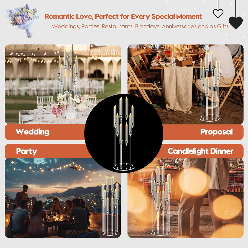4 Sets 8 Arm Acrylic Candle Holder, Mjkeomo 38.5'' Tall Candelabra Centerpieces for Tables Clear Candlesticks Holder