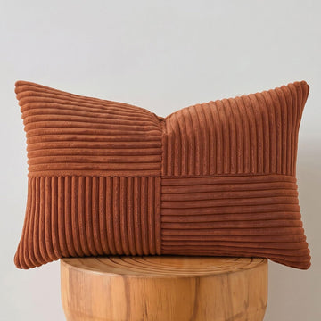 Rust Lumbar Decorative Throw Pillow Covers 16x28 Inch Couch Bed, Rustic Farmhouse Boho Home Decor, Soft Striped