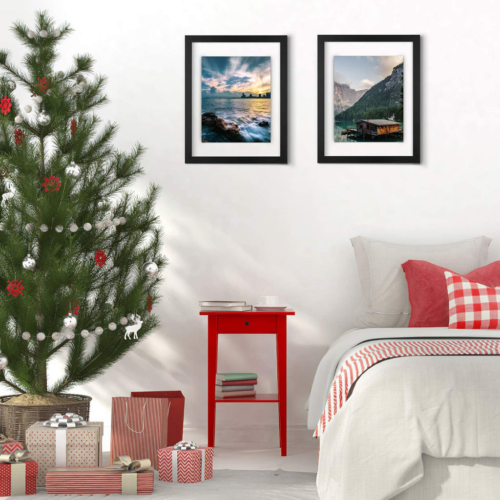 11x14 Floating Frame, Black Wood Double Glass Float Picture Frame