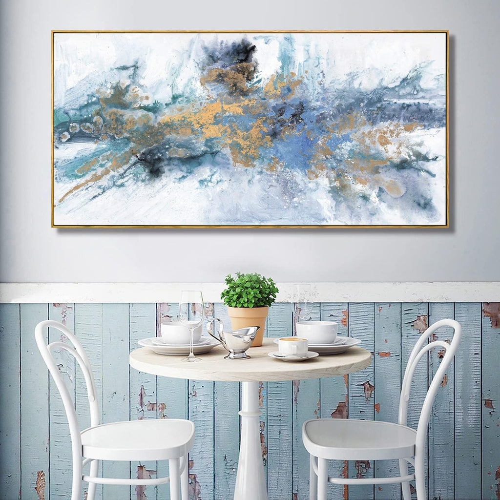 Abstract Navy Blue Canvas Wall Art - Framed Artwork Bedroom - Modern Colorful Fantasy Painting Ready to Hang