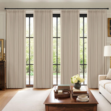 Pinch Pleated 100% Blackout Curtains 4 Panel Set for Bedroom Thick Linen Memory Trained Pleat Living