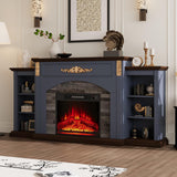 72 Inch Vintage-Style Fireplace TV Stand for TVs up to 80 Inches, Mantel with Gold Carved Accents, 23 Inch Electric Fireplace Insert with Remote Control