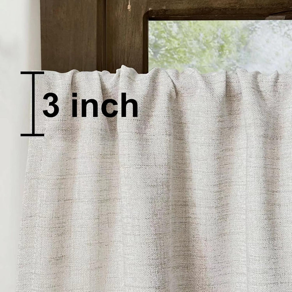 Faux Linen Cafe Curtains for Windows, 36 Inch Length, Natural, Set of 2