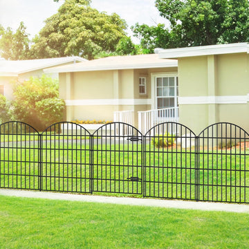 Metal Garden Fence with Gate 36in (H) x 23.3ft (L), 1 Gate+ 9 Panels Dog Fence Border Fence Animal Barrier, No Dig
