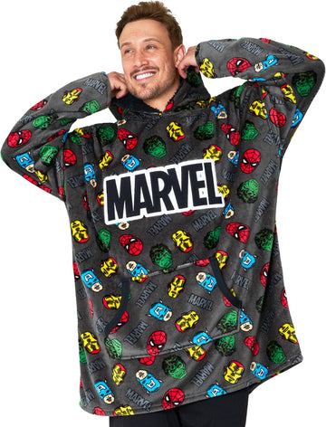 Avengers Blanket Hoodie for Men, Teens, Oversized Fleece Wearable Blanket with Sherpa Hood Poncho, Gifts for Men