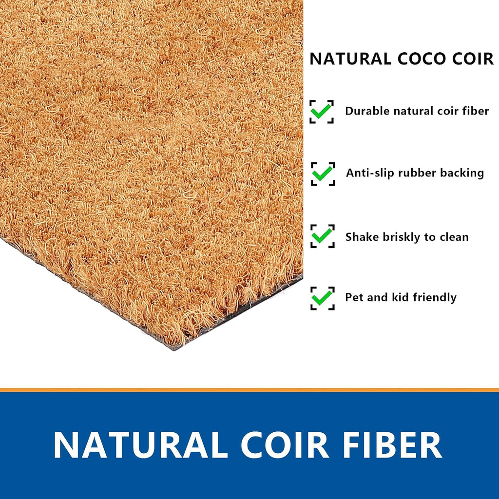 Welcome Front Door Mats Combo Set, 100% Coco Coir Doormat + 28" x 43" Black and White Plaid Rug, Front Porch Entryway