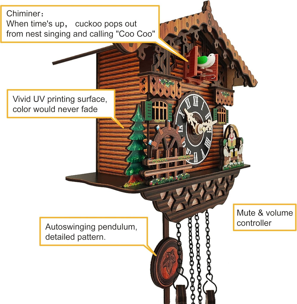 Traditional Black Forest Cuckoo Clock, Newly Wood Coo Coo Clock Decorative Wall Clock with Pendulum and Chiming Function - Perfect Wall...