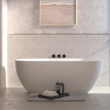 59" Free Standing Tub, Oval-Shaped Stone Resin Freestanding Bathtub Matte White Solid Surface Soaking Tub with Drain