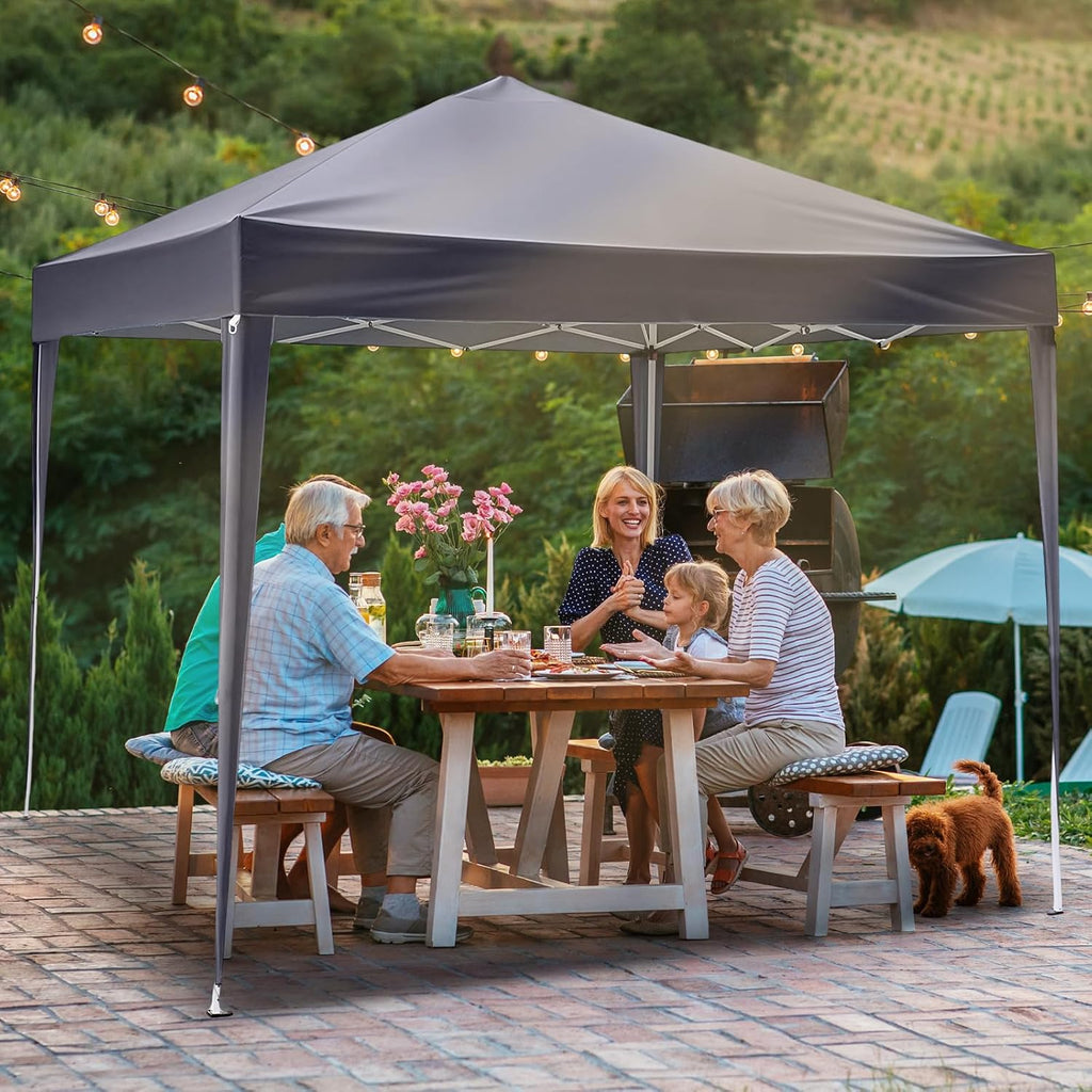 10x10 Pop Up Canopy Tent, Outdoor Portable Foldable Canopy Parties, EZ Up Gazebo with Carry Bag (Grey)