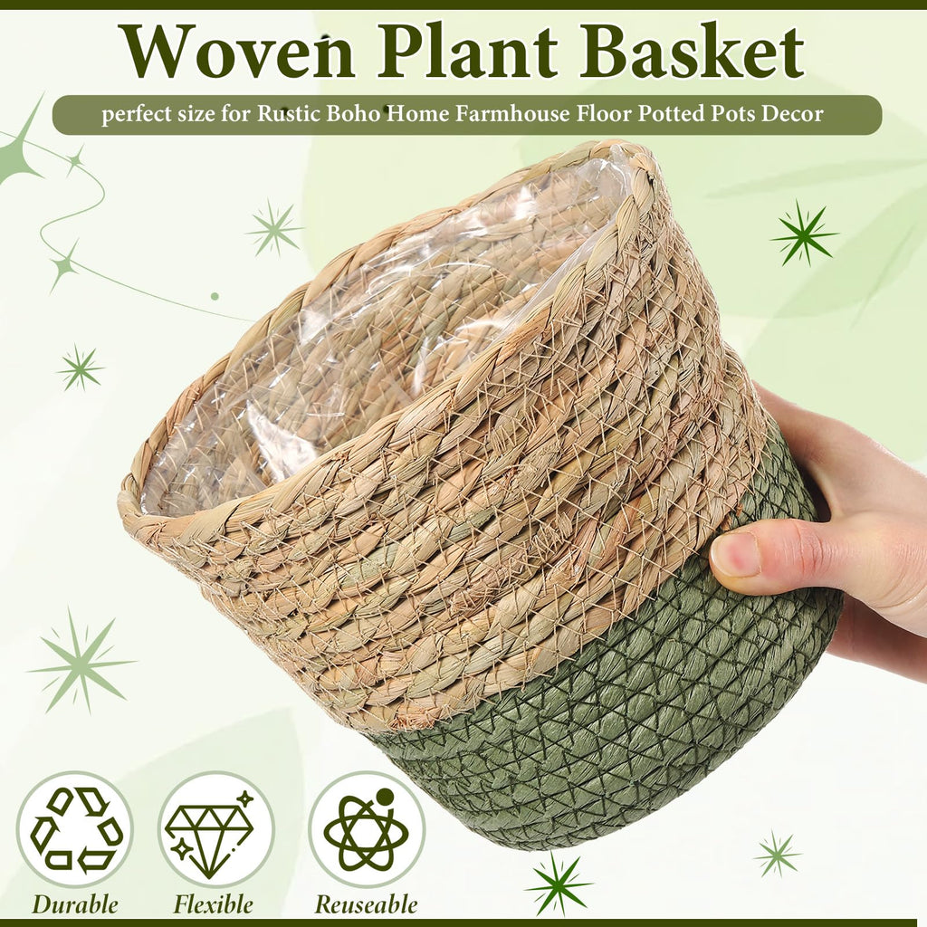 24 Pcs Wicker Plant Basket Bulk with Liners Woven Planter Baskets Bulk for Indoor Outdoor Seagrass Plants Woven