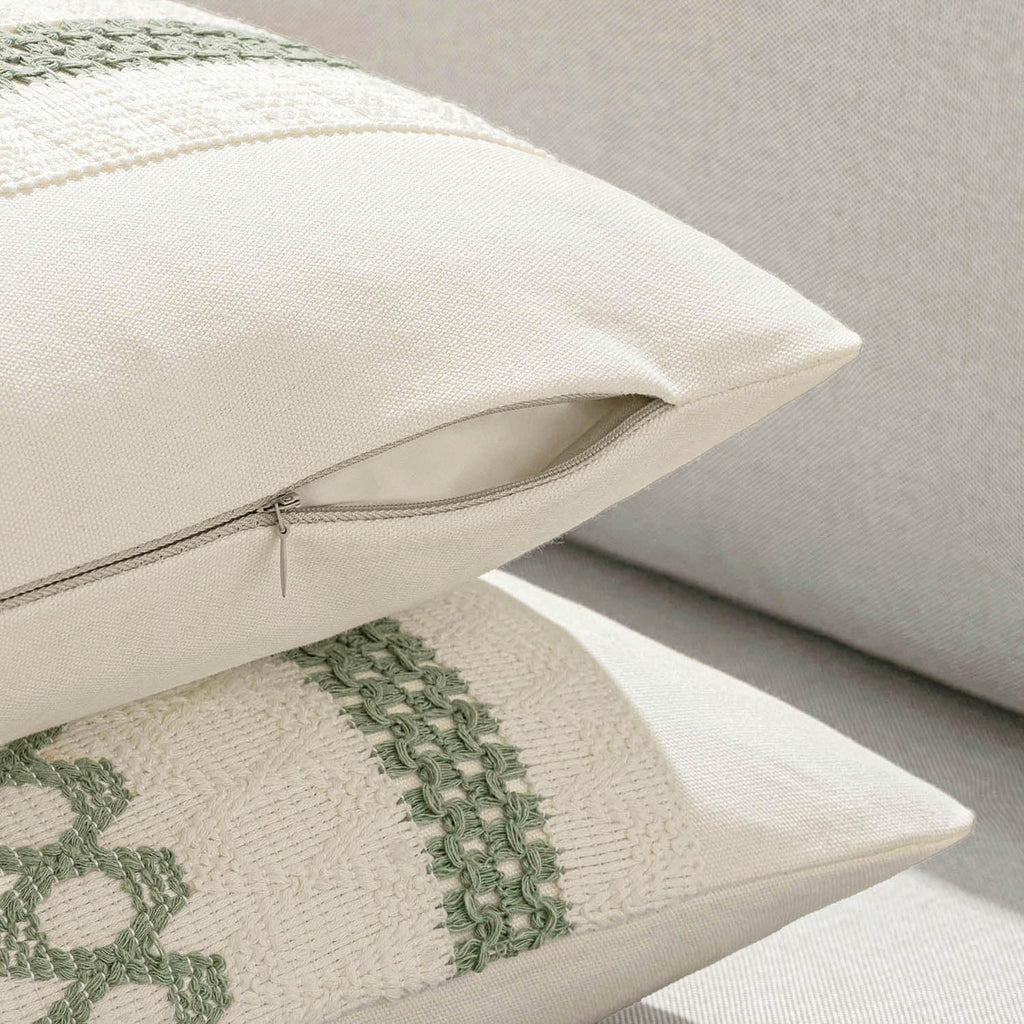 Set of 2 Sage Green Boho Decorative Pillow Covers 18x18 Inch Farmhouse Rustic Couch Throw Pillows Modern Summer