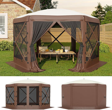 11.5x11.5FT 6-Sided Pop Up Gazebo Tent，One-Push Setup Canopy Tent with Mesh Panels & Removable Wind Cloths