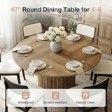 47-Inch Round Dining Table for 4-6, Modern Kitchen Table with Fluted Pedestal Base, Farmhouse Wood Dinner Furniture