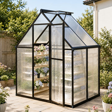 6x4FT Outdoor Polycarbonate Greenhouse with Roof Vent, Dark Gray