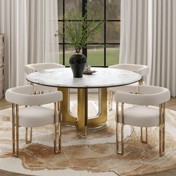 Set of 4 Modern Beige Velvet Dining Chairs with Gold Chrome Legs