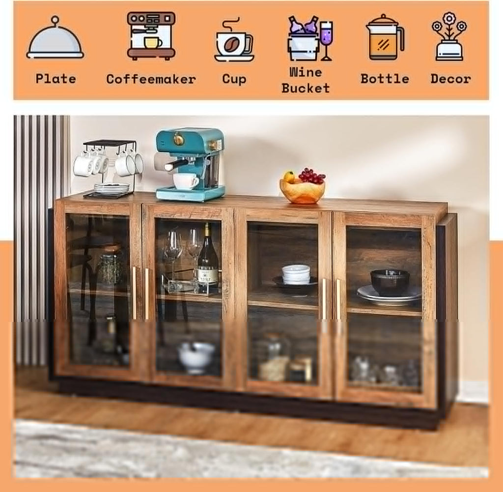 Sideboard Buffet Cabinet, Mixed Color Accent Cabinet with LED Lights