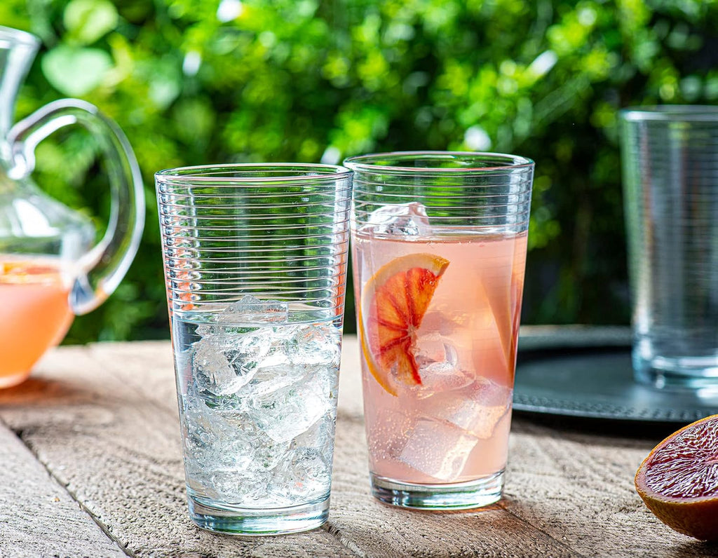 Set of 16 Heavy Base Ribbed Durable Drinking Glasses Includes 8 Cooler Glasses (17oz) and 8 Rocks Glasses (13oz)