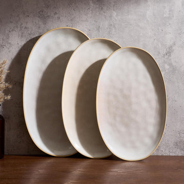 Serving Platters Set of 3 Sizes - Oval, Cappuccino White | 15.59"/14.3"/12.9" Fine Stoneware Serving Trays for Party