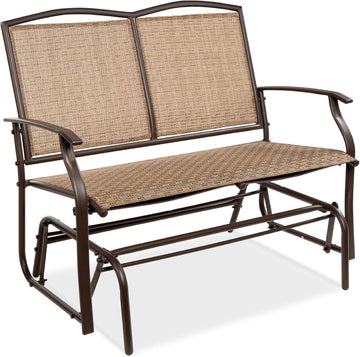 2-Person Outdoor Patio Swing Glider Steel Bench Loveseat Rocker for Deck, Porch w/Textilene Fabric, Steel Frame
