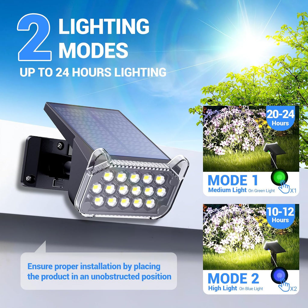 Solar Spot Lights Outdoor Waterproof IP65, Super Bright LEDs with Lens, 6500K 2 Lighting Modes, 2 in 1 Auto On/Off
