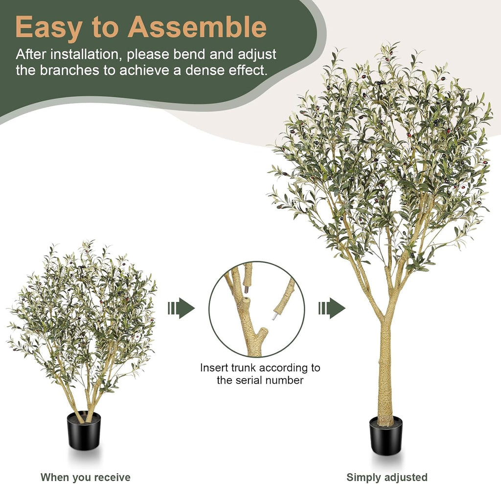 7ft Artificial Olive Tree with Natural Wood Trunk - Tall Indoor Floor Tree , and Office Decor