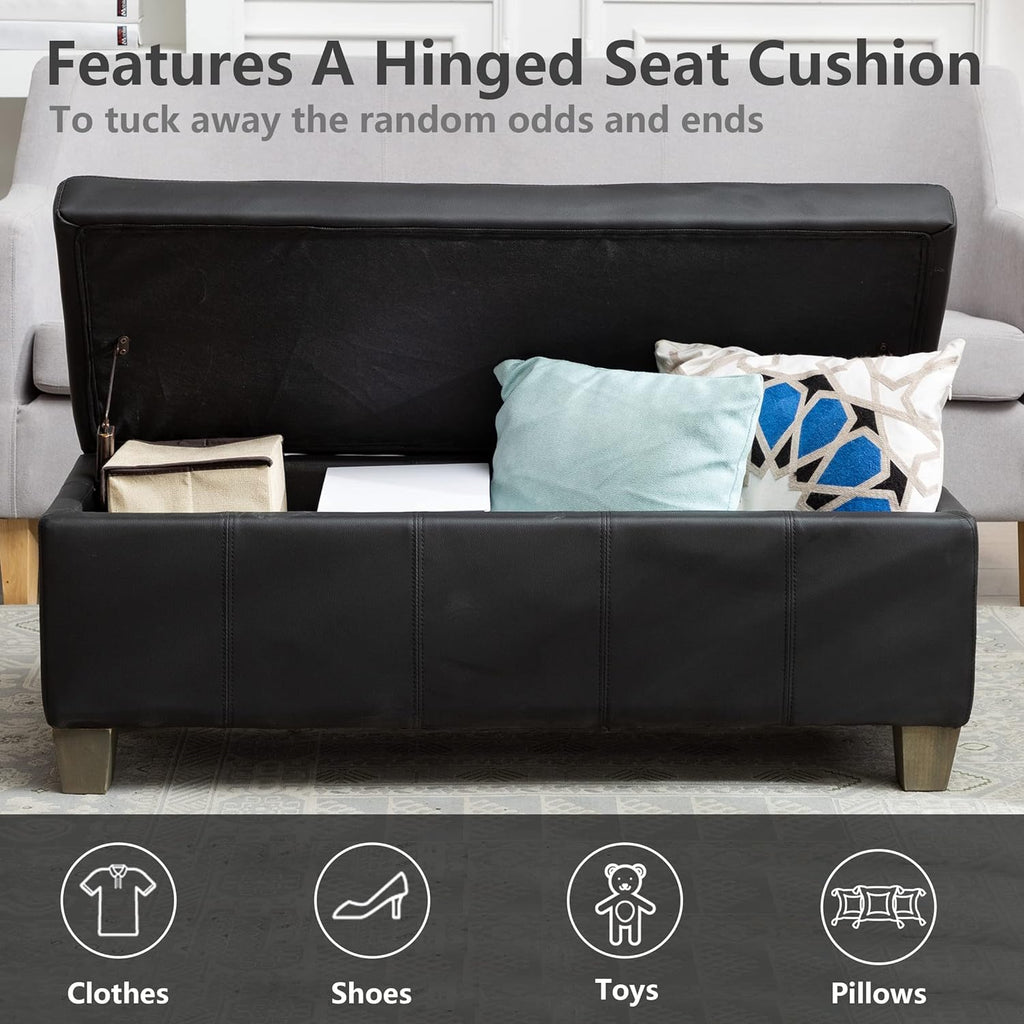 41" Storage Ottoman, Storage Bench with Safety Hinge, Upholstered Synthetic Leather Ottoman Bench , Foot Rest