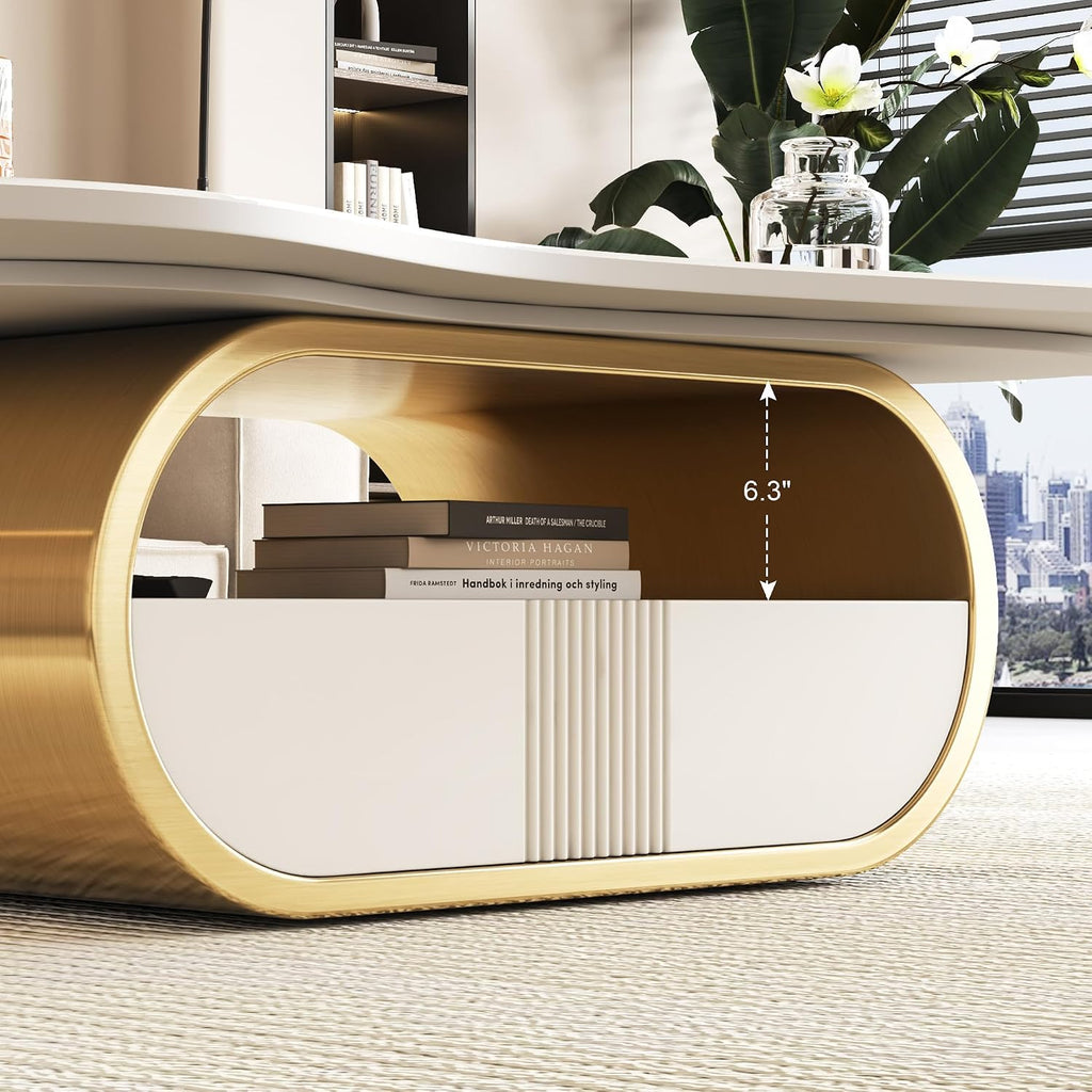 Modern Cloud Coffee Table Luxury Sintered Stone Top Coffee Table with Sculptural Geometric Stainless Steel Base and St