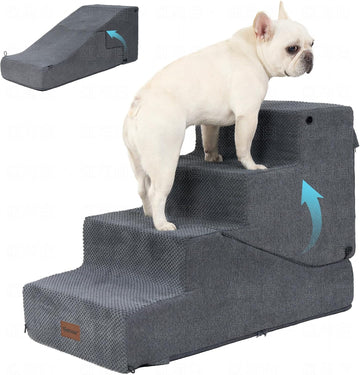 4-Step Dog Stair and Ramp for Small Dogs and Cats, Pet Steps for Bed with Non-Slip Bottom, Grey