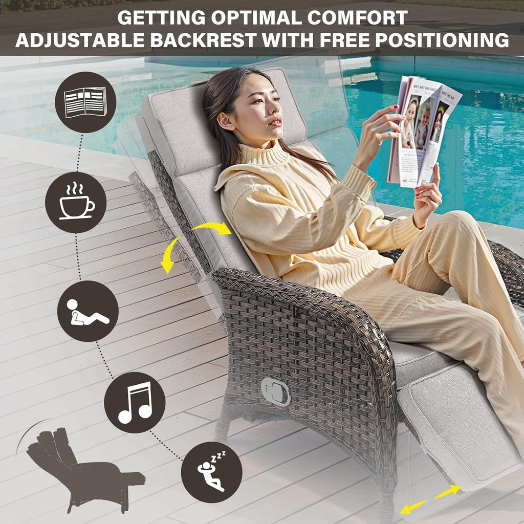 Versatile Outdoor Recliner Chair - Reclining Patio Chair with Adjustable Backrest and Footrest, All-Weather Wicker