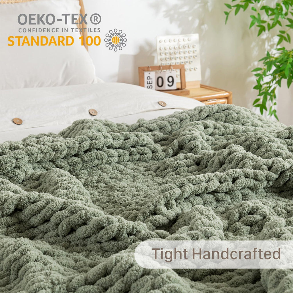Chunky Knit Blanket Throw, 100% Hand Knit Throw Blanket Handmade Chenille Cable Knit Throw, Stylish Cozy Soft Rope