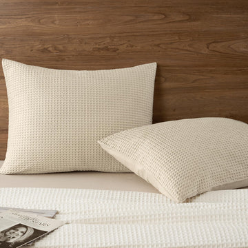 Cotton Waffle Pillow Shams Standard 20" x 26", Linen, No Insert