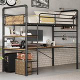 Loft Bed Twin with l-Shaped Desk, Metal Bunk Bed with 2 Open Shelves and Decorative Mesh