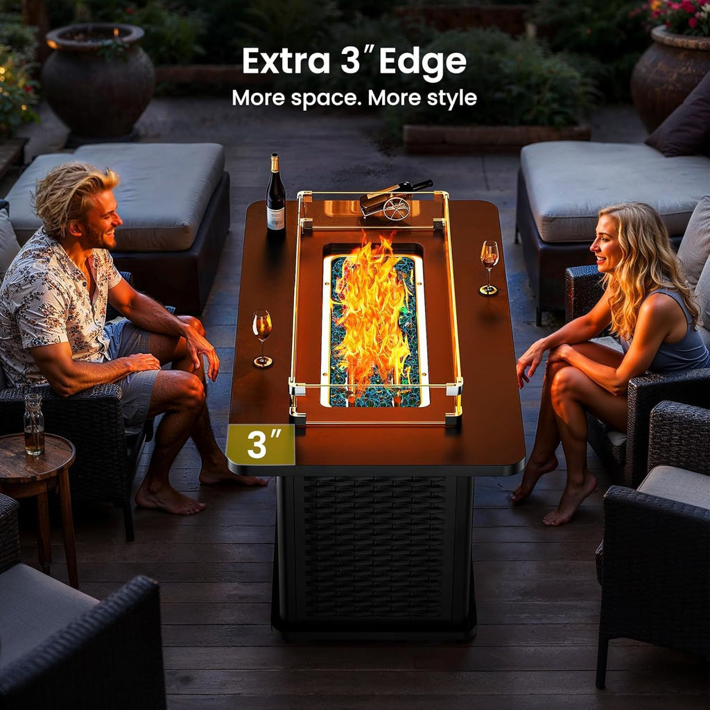 43-Inch Rectangular Propane Fire Pit – 60,000 BTU Output, Premium Gas Fire Pit Table for Outside Patio, 304 Stainless Steel H-Burner, Glass Stones & - Image 7