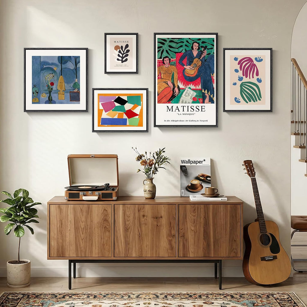 Large Framed Matisse Canvas Wall Art , 5 Piece Abstract Modern Art Botanical Painting Prints Wall Decor, Colorful
