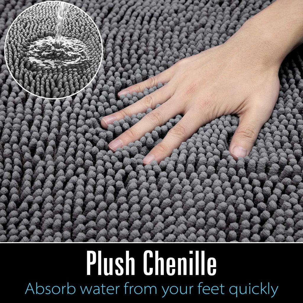 Luxury Bathroom Rug Shaggy Bath Mat 24 x 60 Inch, Gray | Washable Non Slip Bath Rugs Shower, Soft Plush Chenille