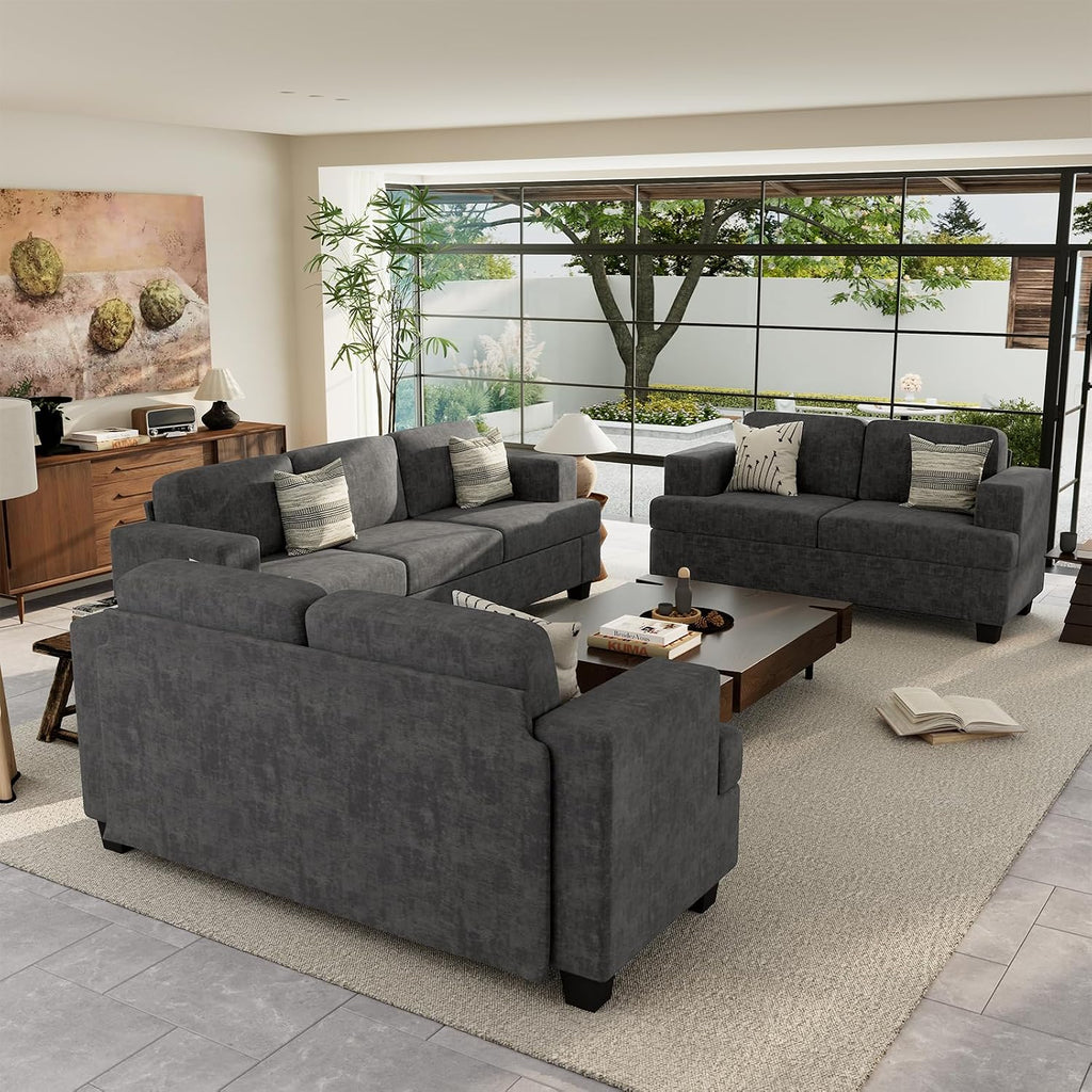 63" Loveseat Sofa Couch , Small Couch with Deep Seat , Comfy Cloud Loveseat , Dark Grey Chenille