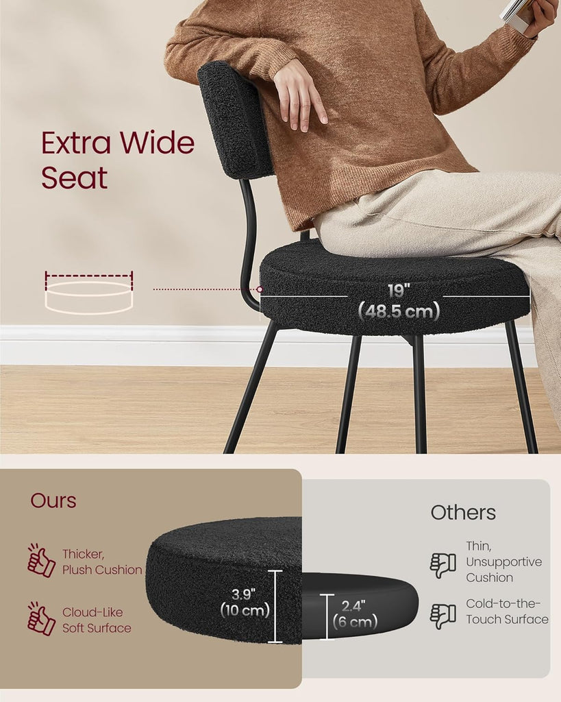 Boucle Dining Chairs Set of 2, Upholstered Kitchen Dining Room Chairs with Curved Backrest and Steel Frame