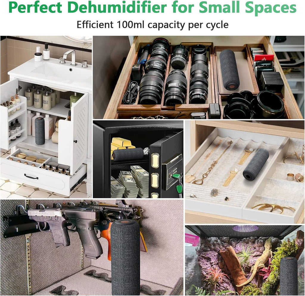 Rechargeable Cordless Gun Safe Dehumidifier with Heating Base, Mini Quiet Portable Dehumidifier for Spaces Like Room