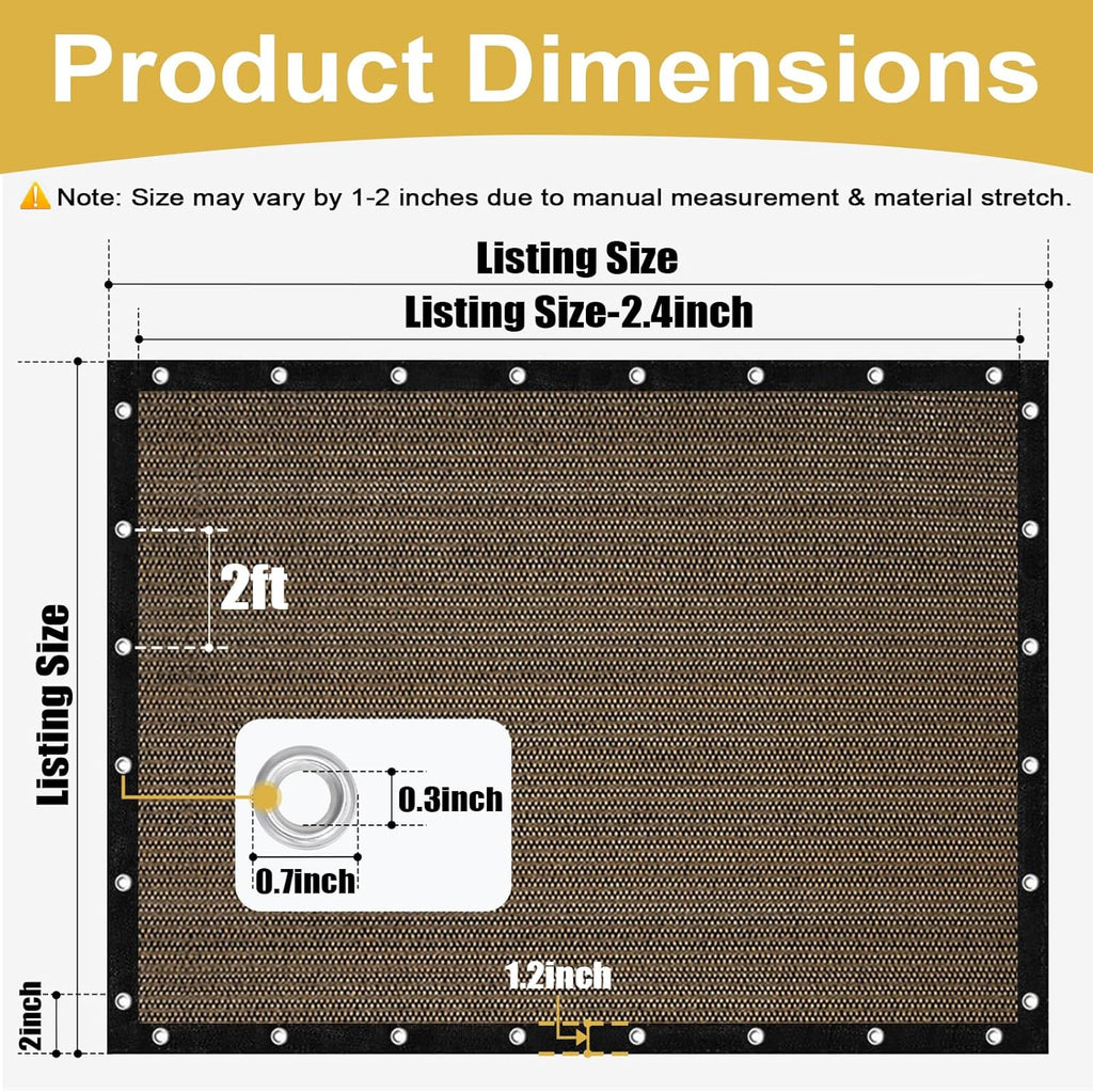 Customized Size 90% Sun Shade Cloth with Grommets, 10' X 12' Pergola Shade Cover Canopy, Mesh Tarp Sun Screens