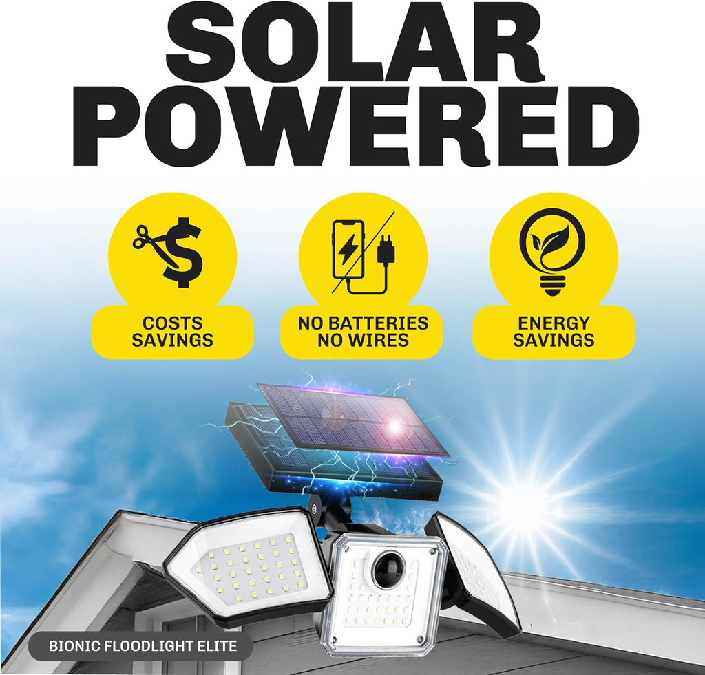2 Pk Bionic Solar Flood Lights Outdoor Motion Sensor | 500 Lumens, Wireless, Waterproof Security Lights for Outside